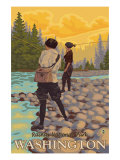Women Fly Fishing  Mt Rainier National Park  Washington