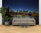 Manhattan Skyline and Brooklyn Bridge at Dusk  New York City  New York  USA