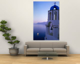 Church Belltower Tower and Yacht at Sea Below  Oia  Santorini Island  Southern Aegean  Greece
