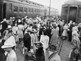 Japanese-American Internees Waiting to Board Train to Santa Anita  Los Angeles  c1942