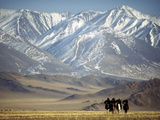 Four Eagle Hunters in Tolbo Sum  Golden Eagle Festival  Mongolia