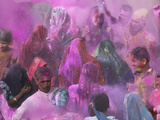 People Throwing Color Powder and Water on Street  Holy Festival  Barsana  India