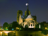 Full Moon over Notre Dame Cathedral at Night  Paris  France
