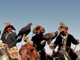 Hunters from Sagsai Sum  Bechik  Tek and Khalbek  Golden Eagle Festival  Mongolia