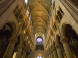 Interior of Notre Dame Cathedral with Pipe Organ in Background  Paris  France