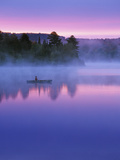 Canoeist on Lake at Sunrise  Algonquin Provincial Park  Ontario  Canada