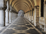 Columns and Archways Along Patterned Passageway at the Doge's Palace  Venice  Italy