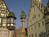 Buildings and Statue of St George and the Dragon  Rothenburg  Germany