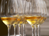 Wine Tasting Glasses with Golden Sweet White Wine from Uroulat Jurancon Charles Hours  France