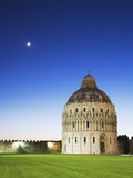 The Baptistery with Evening Moon in the Piazza Dei Miracoli  Pisa  Italy