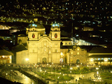 Nighttime Aerial View of the Main Square Featuring the Cathedral of Cusco  Cusco  Peru