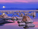 Full Moon Rises at Sunset on Mono Lake  California  USA