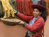 Woman in Traditional Dress  Wool Dyed Before Weaving  Chinchero  Cuzco  Peru