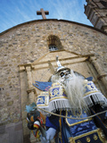 Native Dancer in Mask and Costume in Front of Church  La Paz  Bolivia