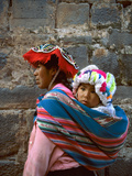 Mother Carries Her Child in Sling  Cusco  Peru