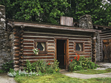 Quaint Log Cabin with Stone Chimney  Fort Boonesborough  Kentucky  USA