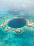 Aerial of Blue Hole  Sailboat Anchored  Lighthouse Atoll  Belize
