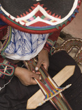 Woman in Traditional Dress and Hat  Weaving with Backstrap Loom  Chinchero  Cuzco  Peru