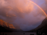 Rainbow and Stormy Sunrise Over St Mary Lake  Glacier National Park  Montana  USA
