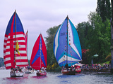 Sailboats with Spinakers in the Opening Day Parade of Boating Season  Seattle  Washington  USA