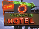 Klose-In Motel Sign Lights as Night Falls  Seattle  Washington  USA