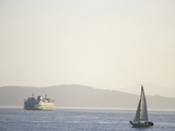 Elliott Bay Sailboat and Ferry  Seattle  Washington  USA