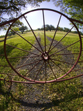 Gate with Metal Wheel Near Cuero  Texas  USA
