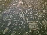 Circular Petroglyphs at the Edge of the Great Basin  Sierra Nevada Range in the Distance  Las Vegas