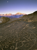 Circular Petroglyphs at the Edge of the Great Basin  Sierra Nevada Range in the Distance  Las Vegas