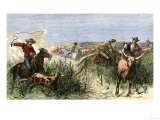 Cowboys Cutting Out Cattle to Drive a Herd from Texas to Kansas  c1870