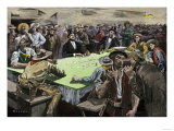 California Gold Rush Miners in a Gambling Saloon Playing Faro