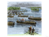 De Soto's Expedition Met by Chief Aquixo's Native Americans on the Mississippi River  c1542