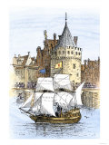 Hudson's Ship  Half-Moon  Leaving Amsterdam for the New World  c1609