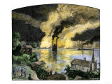 Union Gunboats and Steamships Passing the Confederate Stronghold Vicksburg  Night of April 16  1863