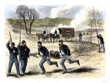Union Army Signal Corps Setting Up Telegraph Wire during a Civil War Battle  c1863