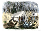 Traders Canoeing with Native Americans to Buy Buffalo Hides and Furs  c1800