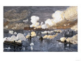 Union Fleet Bombarding Fort Sumter to Retake Charleston Harbor from the Confederates  c1863