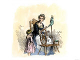 Patriotic American Colonial Woman Spinning to Avoid Importing British Cloth