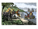 Spanish Explorer Hernando de Soto Landing His Expedition in Florida  c1539