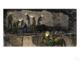Miners Digging and Loading Coal Into an Underground Mule-Drawn Cart in Pennsylvania  c1860