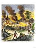 Burning of Deerfield  Massachusetts  during an Indian Attack  c1704