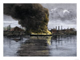 Barges Set Afire during the Homestead Strike at Carnegie Steel  c1892