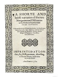 Title Page of Jacques Cartier's Book about His Discoveries in Canada  c1580