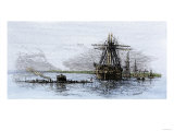 Arrival of the Union Ironclad  Monitor  at Hampton Roads  Virginia  c1862