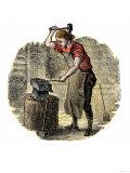 Blacksmith Making Horse-Nails by Hand on an Anvil