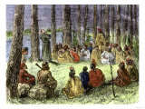 Jesuit Missionary Preaching to Native Americans and Fur Traders in the Wilderness
