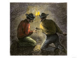 Coal Miners Tamping an Explosive Charge in a Tunnel  c1860