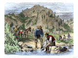 Gold Rush Prospectors Washing Sediments from a Stream to Find Nuggets in California