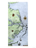 John White's Map of the Virginia and Carolina Coast Where Roanoke Colony Was Located  c1500