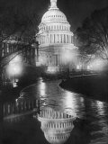 The US Capitol Builing in a Light Night Rain
